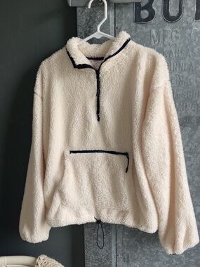 No Boundaries Cream Sherpa Quarter-Zip Pullover with Black Trim